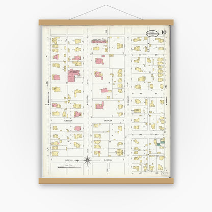 Old map wall art mockup — magnetic wood frame on white wall — Sanborn Fire Insurance Map from Frankfort, Clinton County, Indiana (1906), Sheet #0010
