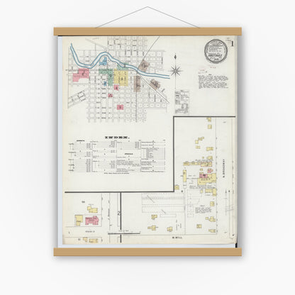 Old map wall art mockup — magnetic wood frame on white wall — Sanborn Fire Insurance Map from Hastings, Barry County, Michigan (1896), Sheet #0001