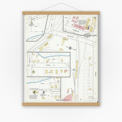 Old map wall art mockup — magnetic wood frame on white wall — Sanborn Fire Insurance Map from Jackson, Jackson County, Minnesota (1917), Sheet #0007