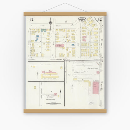 Old map wall art mockup — magnetic wood frame on white wall — Sanborn Fire Insurance Map from Ann Arbor, Washtenaw County, Michigan (1925), Sheet #0032