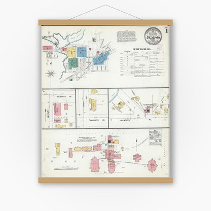 Old map wall art mockup — magnetic wood frame on white wall — Sanborn Fire Insurance Map from Delavan, Walworth County, Wisconsin (1904) - Complete Map Set