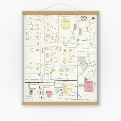 Old map wall art mockup — magnetic wood frame on white wall — Sanborn Fire Insurance Map from Waterloo, Jefferson County, Wisconsin (1912), Sheet #0003