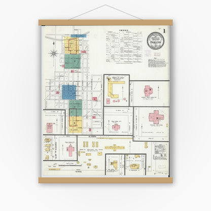 Old map wall art mockup — magnetic wood frame on white wall — Sanborn Fire Insurance Map from Princeton, Bureau County, Illinois (1906) - Complete Map Set