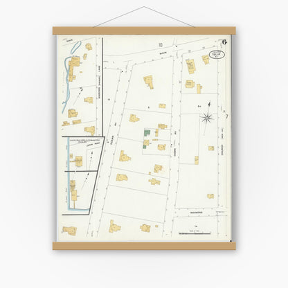 Old map wall art mockup — magnetic wood frame on white wall — Sanborn Fire Insurance Map from Islip, Suffolk County, New York (1909), Sheet #0006