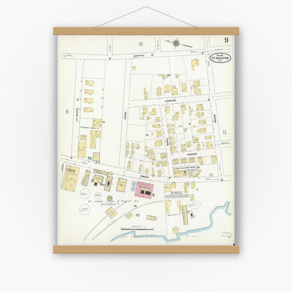 Old map wall art mockup — magnetic wood frame on white wall — Sanborn Fire Insurance Map from Saint Augustine, Saint John's County, Florida (1910), Sheet #0009