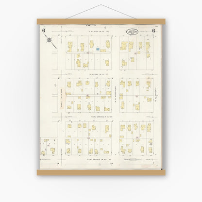 Old map wall art mockup — magnetic wood frame on white wall — Sanborn Fire Insurance Map from Lake City, Wabasha County, Minnesota (1938), Sheet #0006