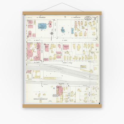 Old map wall art mockup — magnetic wood frame on white wall — Sanborn Fire Insurance Map from Ionia, Ionia County, Michigan (1914), Sheet #0007