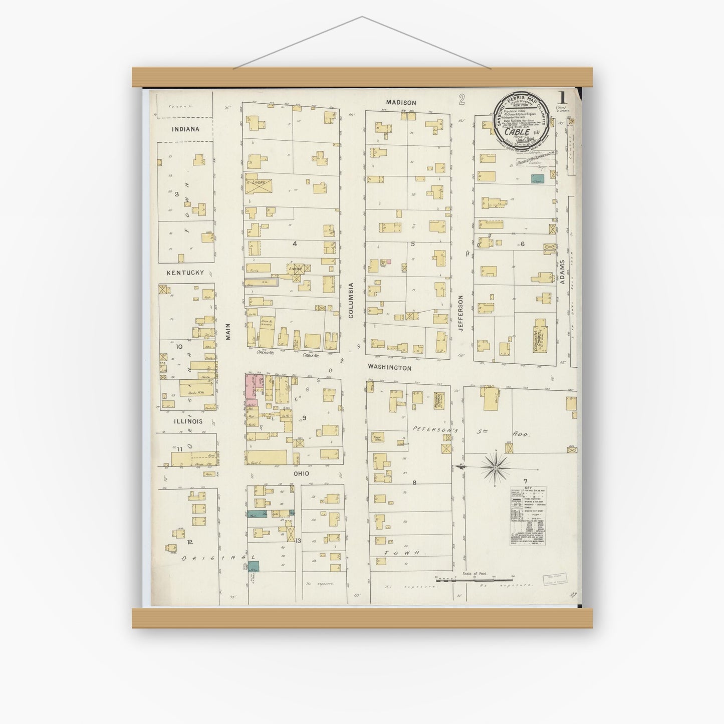 Old map wall art mockup — magnetic wood frame on white wall — Sanborn Fire Insurance Map from Cable, Mercer County, Illinois (1894) - Complete Map Set