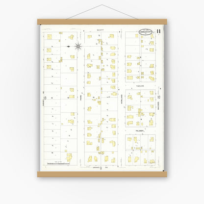 Old map wall art mockup — magnetic wood frame on white wall — Sanborn Fire Insurance Map from Charles City, Floyd County, Iowa (1909), Sheet #0011
