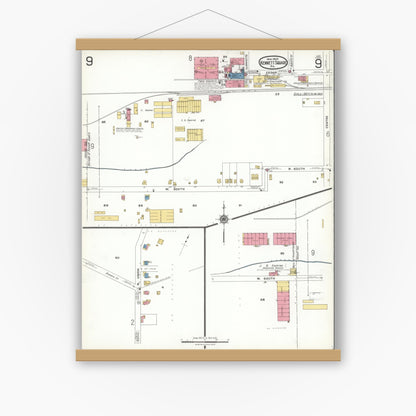 Old map wall art mockup — magnetic wood frame on white wall — Sanborn Fire Insurance Map from Kennett Square, Chester County, Pennsylvania (1923), Sheet #0009