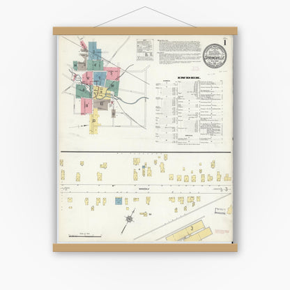 Old map wall art mockup — magnetic wood frame on white wall — Sanborn Fire Insurance Map from Springville, Erie County, New York (1912) - Complete Map Set