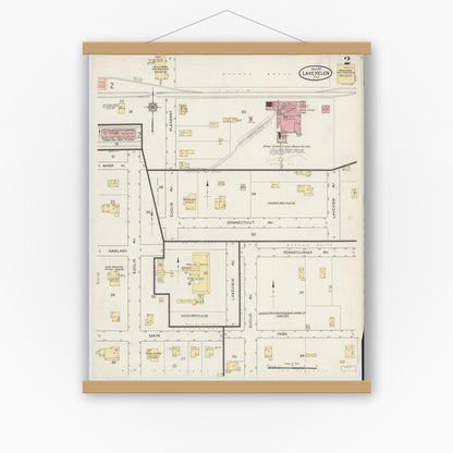Old map wall art mockup — magnetic wood frame on white wall — Sanborn Fire Insurance Map from Lake Helen, Volusia County, Florida (1915), Sheet #0002