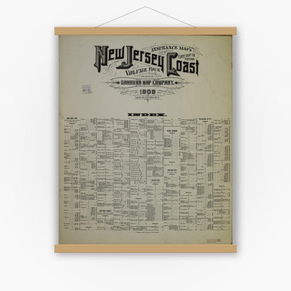 Old map wall art mockup — magnetic wood frame on white wall — Sanborn Fire Insurance Map from New Jersey Coast, New Jersey Coast, New Jersey (1909), Sheet #0001