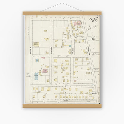 Old map wall art mockup — magnetic wood frame on white wall — Sanborn Fire Insurance Map from Nyack, Rockland County, New York. (1887), Sheet #0002