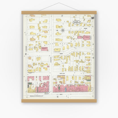 Old map wall art mockup — magnetic wood frame on white wall — Sanborn Fire Insurance Map from Fond du Lac, Fond du Lac County, Wisconsin (1902), Sheet #0016