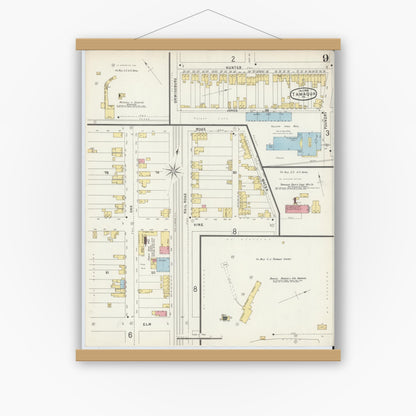 Old map wall art mockup — magnetic wood frame on white wall — Sanborn Fire Insurance Map from Tamaqua, Schuylkill County, Pennsylvania (1896), Sheet #0009
