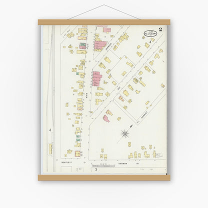 Old map wall art mockup — magnetic wood frame on white wall — Sanborn Fire Insurance Map from Allegany, Cattaraugus County, New York (1897), Sheet #0002