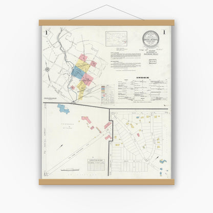 Old map wall art mockup — magnetic wood frame on white wall — Sanborn Fire Insurance Map from Bryn Athyn, Montgomery County, Pennsylvania (1933) - Complete Map Set
