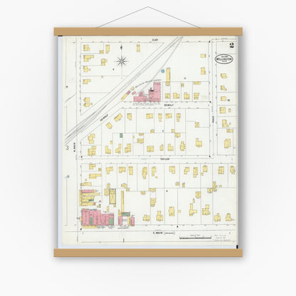 Old map wall art mockup — magnetic wood frame on white wall — Sanborn Fire Insurance Map from Wellington, Lorain County, Ohio (1899), Sheet #0002