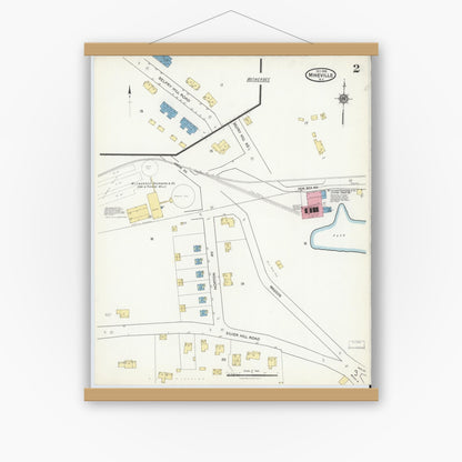 Old map wall art mockup — magnetic wood frame on white wall — Sanborn Fire Insurance Map from Mineville, Essex County, New York (1916), Sheet #0002