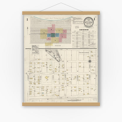 Old map wall art mockup — magnetic wood frame on white wall — Sanborn Fire Insurance Map from Saint Cloud, Osceola County, Florida (1924) - Complete Map Set