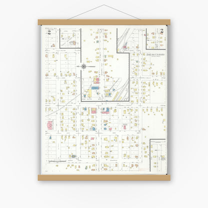 Old map wall art mockup — magnetic wood frame on white wall — Sanborn Fire Insurance Map from Brown City, Sanilac County, Michigan (1941), Sheet #0002
