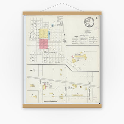Old map wall art mockup — magnetic wood frame on white wall — Sanborn Fire Insurance Map from Delavan, Tazewell County, Illinois (1893), Sheet #0001