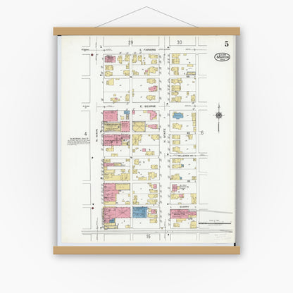 Old map wall art mockup — magnetic wood frame on white wall — Sanborn Fire Insurance Map from Marion, Marion County, Ohio (1919), Sheet #0005