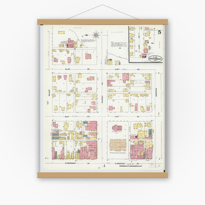 Old map wall art mockup — magnetic wood frame on white wall — Sanborn Fire Insurance Map from Upper Sandusky, Wyandot County, Ohio (1902), Sheet #0005