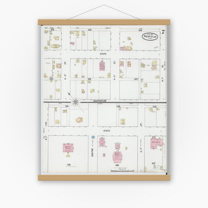 Old map wall art mockup — magnetic wood frame on white wall — Sanborn Fire Insurance Map from New Ulm, Brown County, Minnesota (1889), Sheet #0007