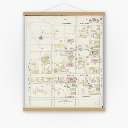 Old map wall art mockup — magnetic wood frame on white wall — Sanborn Fire Insurance Map from Stillwater, Washington County, Minnesota (1888), Sheet #0006