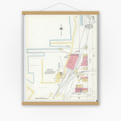 Old map wall art mockup — magnetic wood frame on white wall — Sanborn Fire Insurance Map from Boyne City, Charlevoix County, Michigan (1911), Sheet #0007