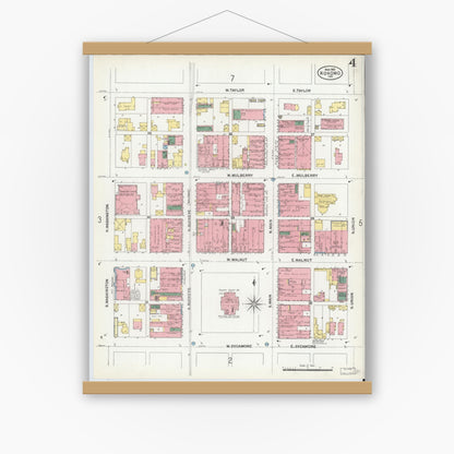 Old map wall art mockup — magnetic wood frame on white wall — Sanborn Fire Insurance Map from Kokomo, Howard County, Indiana (1902), Sheet #0004