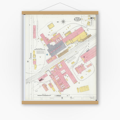 Old map wall art mockup — magnetic wood frame on white wall — Sanborn Fire Insurance Map from Alliance, Stark County, Ohio (1904), Sheet #0010