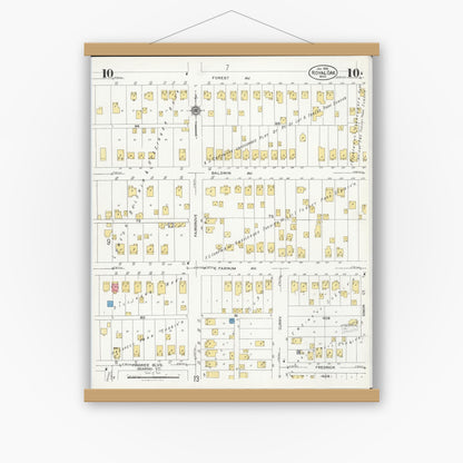 Old map wall art mockup — magnetic wood frame on white wall — Sanborn Fire Insurance Map from Royal Oak, Oakland County, Michigan (1926), Sheet #0010