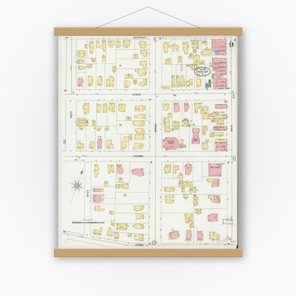 Old map wall art mockup — magnetic wood frame on white wall — Sanborn Fire Insurance Map from Oneida, Madison County, New York (1899), Sheet #0009