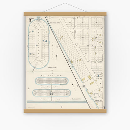 Old map wall art mockup — magnetic wood frame on white wall — Sanborn Fire Insurance Map from Miami Beach, Dade County, Florida (1921), Sheet #0001
