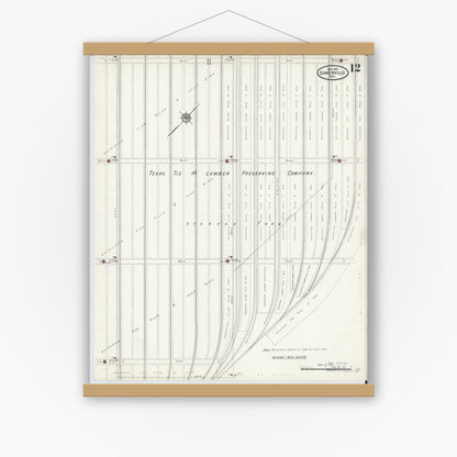 Old map wall art mockup — magnetic wood frame on white wall — Sanborn Fire Insurance Map from Somerville, Burleson County, Texas (1910), Sheet #0012