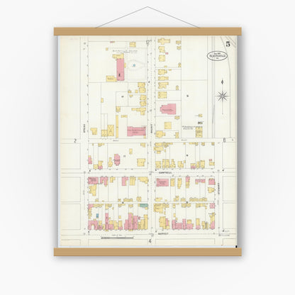 Old map wall art mockup — magnetic wood frame on white wall — Sanborn Fire Insurance Map from Blairsville, Indiana County, Pennsylvania (1903), Sheet #0005