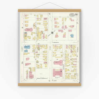 Old map wall art mockup — magnetic wood frame on white wall — Sanborn Fire Insurance Map from Rome, Oneida County, New York (1909), Sheet #0014