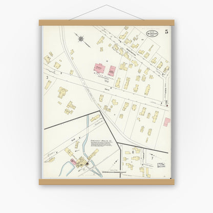 Old map wall art mockup — magnetic wood frame on white wall — Sanborn Fire Insurance Map from Monson, Hampden County, Massachusetts (1911), Sheet #0005