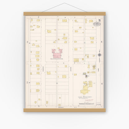 Old map wall art mockup — magnetic wood frame on white wall — Sanborn Fire Insurance Map from Glendale, Los Angeles County, California (1912), Sheet #0003