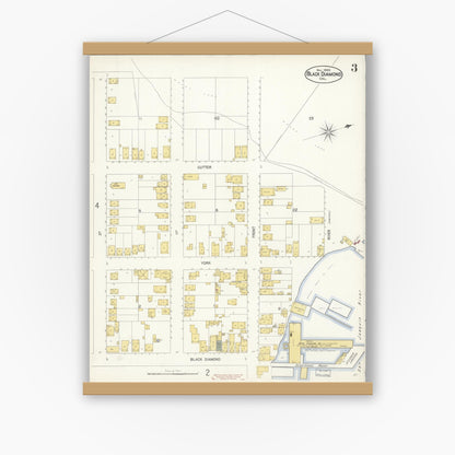 Old map wall art mockup — magnetic wood frame on white wall — Sanborn Fire Insurance Map from Black Diamond, Contra Costa, California (1903), Sheet #0003