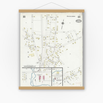 Old map wall art mockup — magnetic wood frame on white wall — Sanborn Fire Insurance Map from Maynard, Middlesex County, Massachusetts (1924), Sheet #0011