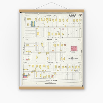 Old map wall art mockup — magnetic wood frame on white wall — Sanborn Fire Insurance Map from Mount Clemens, Macomb County, Michigan (1921), Sheet #0019