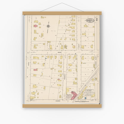 Old map wall art mockup — magnetic wood frame on white wall — Sanborn Fire Insurance Map from Monroeville, Huron County, Ohio (1922), Sheet #0002
