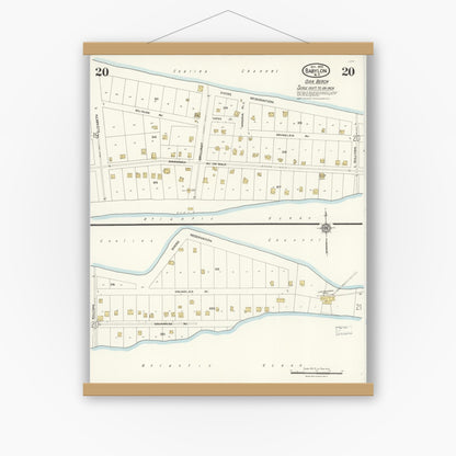 Old map wall art mockup — magnetic wood frame on white wall — Sanborn Fire Insurance Map from Babylon, Suffolk County, New York (1923), Sheet #0020
