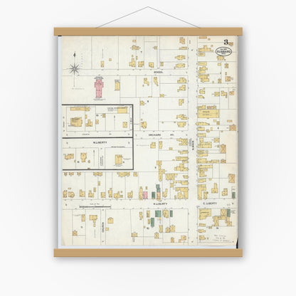 Old map wall art mockup — magnetic wood frame on white wall — Sanborn Fire Insurance Map from Hubbard, Trumbull County, Ohio (1902), Sheet #0003