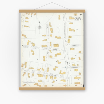Old map wall art mockup — magnetic wood frame on white wall — Sanborn Fire Insurance Map from Athol, Worcester County, Massachusetts (1900), Sheet #0007