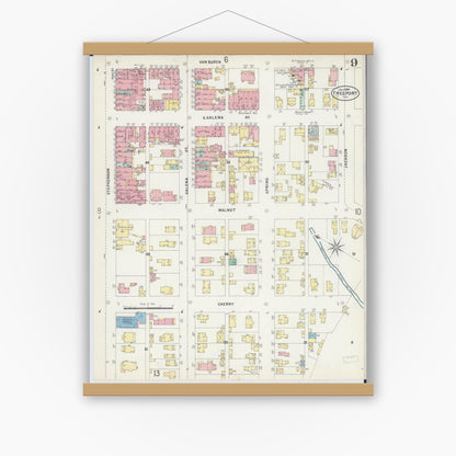 Old map wall art mockup — magnetic wood frame on white wall — Sanborn Fire Insurance Map from Freeport, Stephenson County, Illinois (1897), Sheet #0009